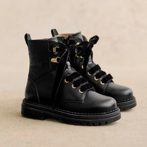 Sezane Niels black leather lace up ankle boots